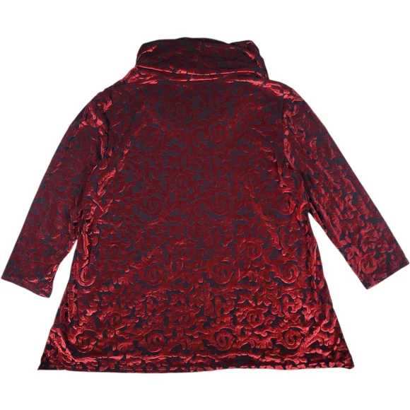 Ruby Rd Velvet Burnout Blouse Women L Red Cowl Neck Gothic Romantic Dark Baroque - Picture 2 of 7